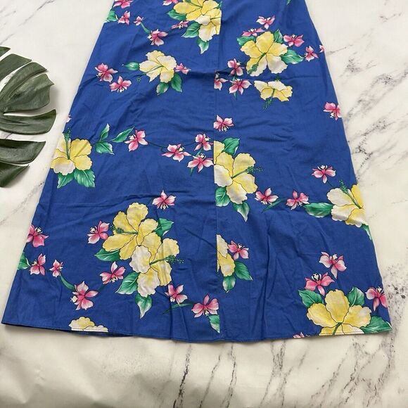 Kimos Polynesian Shop Womens Vintage Wrap Midi Dress Size S Blue Yellow Hawaiian - Picture 10 of 12
